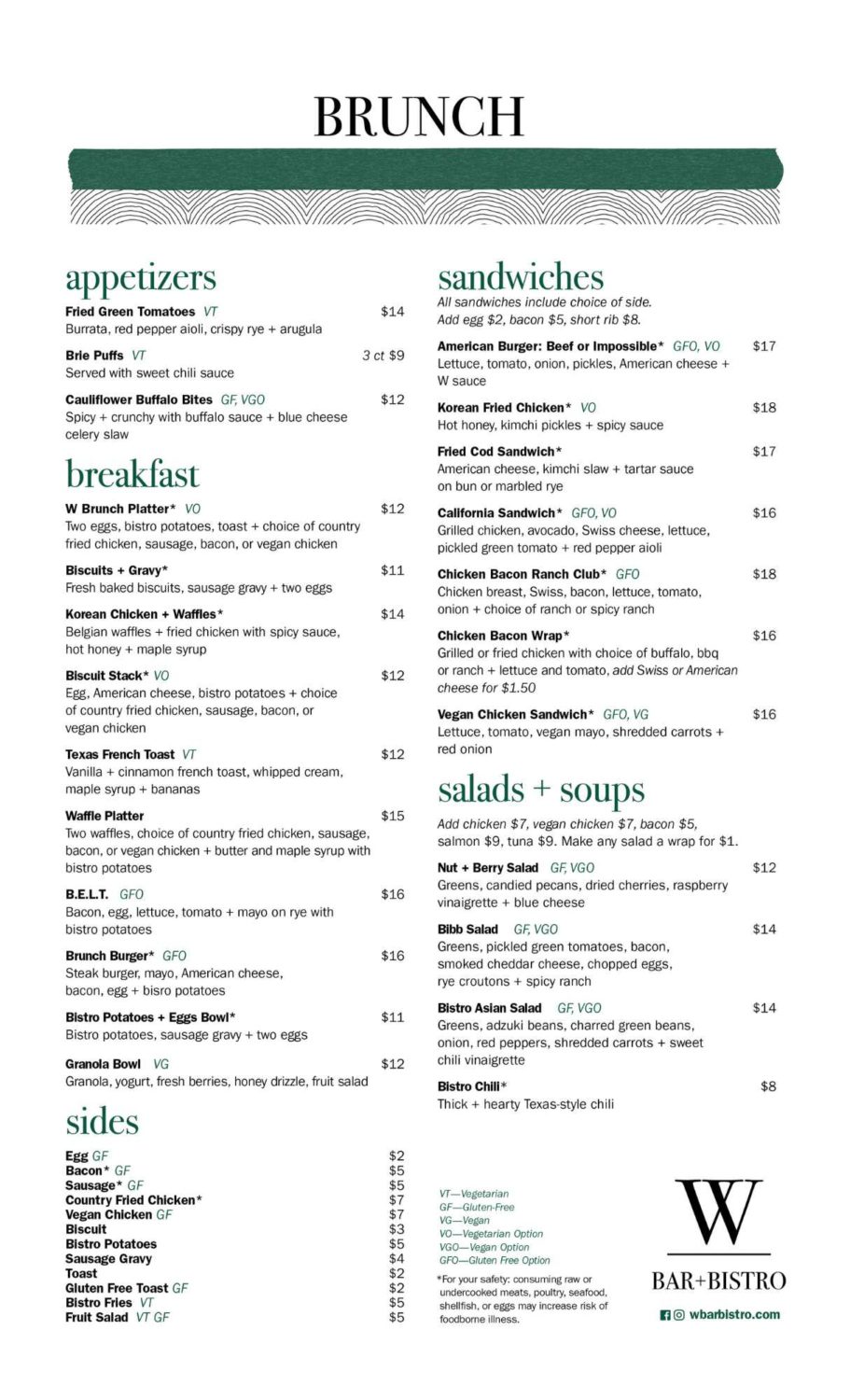 BRUNCH MENU W Bar+Bistro